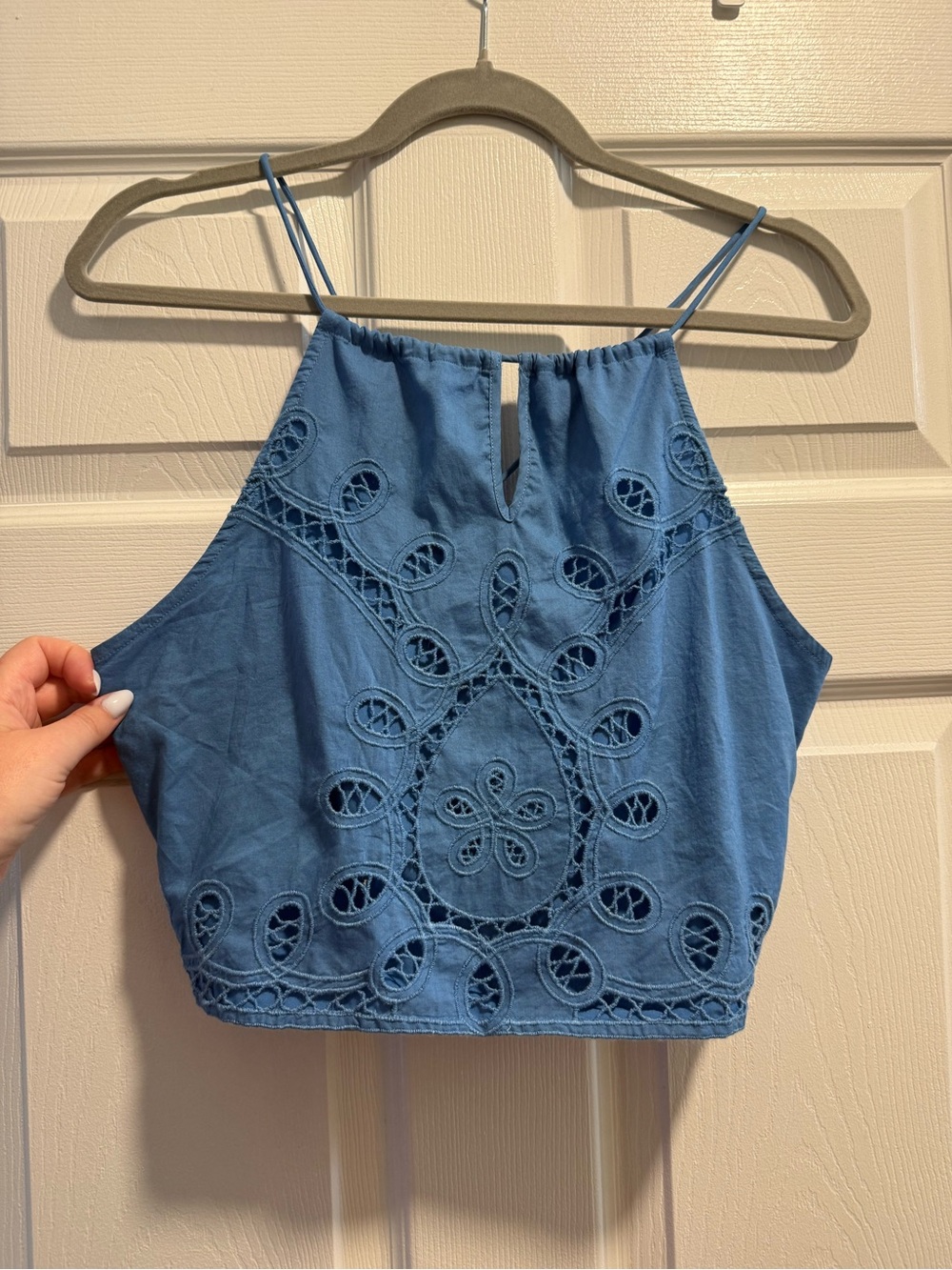 NWT American Eagle Blue Embroidered Halter Crop Top - Women's Sleeveless Tank